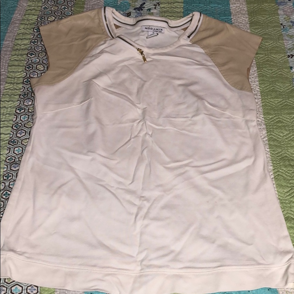 ModaMix leather trim and zippered collar shirt